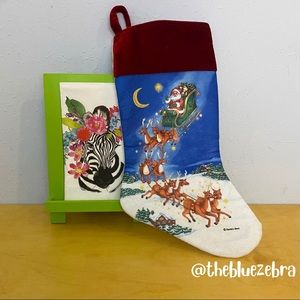 NEW! Vintage! Santa Flying In His Sleigh With His Reindeer Christmas Stocking